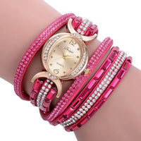 Casual Rhinestone Watch Bracelet with Quartz Movement & Leather Band - 25mm Dial - snake - label