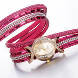 Casual Rhinestone Watch Bracelet with Quartz Movement & Leather Band - 25mm Dial - snake - label