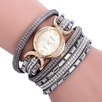 Casual Rhinestone Watch Bracelet with Quartz Movement & Leather Band - 25mm Dial - snake - label