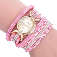 Casual Rhinestone Watch Bracelet with Quartz Movement & Leather Band - 25mm Dial - snake - label