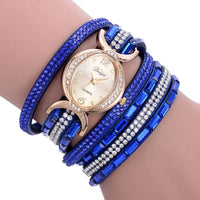 Casual Rhinestone Watch Bracelet with Quartz Movement & Leather Band - 25mm Dial - snake - label