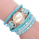 Casual Rhinestone Watch Bracelet with Quartz Movement & Leather Band - 25mm Dial - snake - label