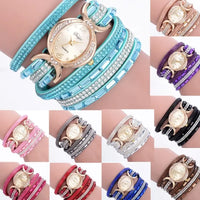 Casual Rhinestone Watch Bracelet with Quartz Movement & Leather Band - 25mm Dial - snake - label