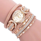 Casual Rhinestone Watch Bracelet with Quartz Movement & Leather Band - 25mm Dial - snake - label