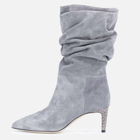 High Heel Snake Print Pleated Mid-top Boots