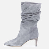 High Heel Snake Print Pleated Mid-top Boots