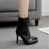 Snake Print Lace-up Sexy Pointed-toe Women's Boots