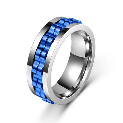 Titanium Spinner Square Texture Ring for Men - High - Polished Stainless Steel Gear Rotating Fidget Ring, Anxiety - Relief Charm Jewelry snake - label