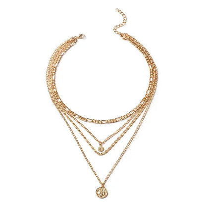 Chunky Gold Pendant Necklace with Layered Coin Design snake - label