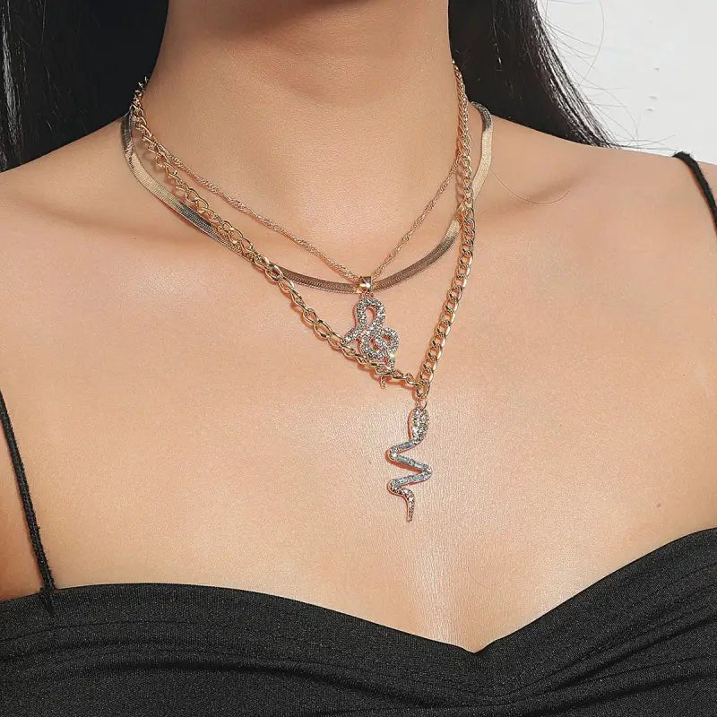 Clavicle Chain Snake Necklace with Adjustable Length - Premium Gold Alloy snake - label