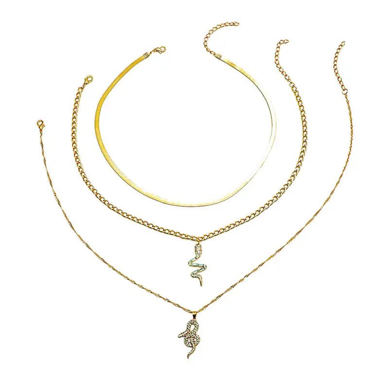 Clavicle Chain Snake Necklace with Adjustable Length - Premium Gold Alloy snake - label
