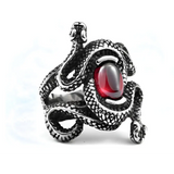 Coiled Snake Stone Ring with Zircon Accents - Stainless Steel Design - snake - label