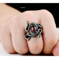 Coiled Snake Stone Ring with Zircon Accents - Stainless Steel Design - snake - label