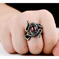 Coiled Snake Stone Ring with Zircon Accents - Stainless Steel Design - snake - label