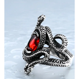 Coiled Snake Stone Ring with Zircon Accents - Stainless Steel Design - snake - label