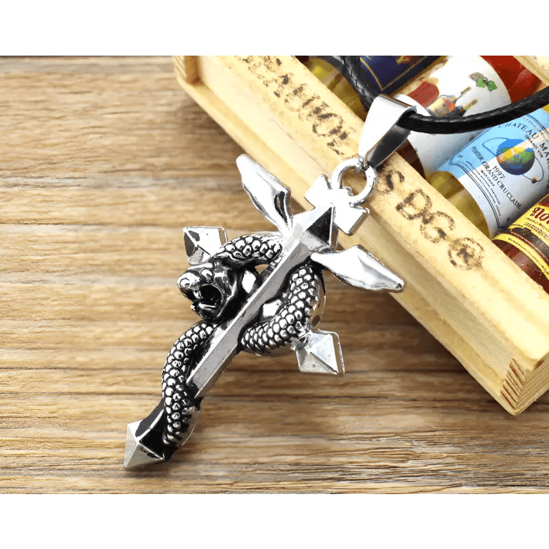 Cord Cross Snake Necklace: Lightweight Unisex Geometry Pendant, 4.5*2.5cm snake - label