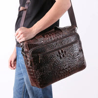 Cowhide Computer Bag with 15 - Inch Laptop Compartment & Crocodile Pattern - snake - label