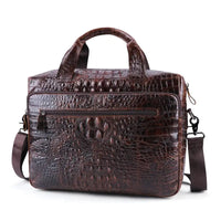 Cowhide Computer Bag with 15 - Inch Laptop Compartment & Crocodile Pattern - snake - label