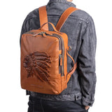 Cowhide Men's Backpack with Animal Pattern Design - Genuine Leather, Lightweight, European & American Retro Style - snake - label