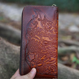 Cowhide Men's Wallet with Embossed Design | 2 Banknote Pockets | 8 Card Slots - snake - label