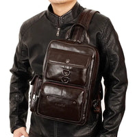 Cowhide Multifunctional Backpack with 5 Compartments & Embossed Detailing - snake - label