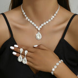 Bridal Jewelry Set - Fashion Necklace, Ear Studs, and Bracelet Three-Piece Suit for Weddings and Special Occasions