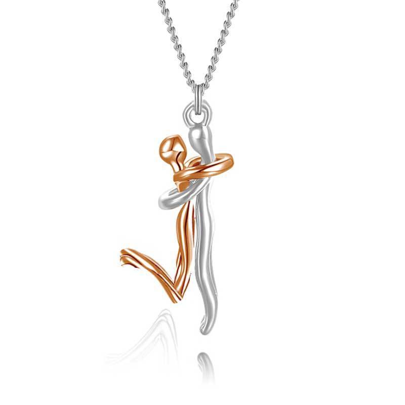 18K Love Hug Pendant Necklace - Simple Clavicle Chain for Couples, Anniversary or Valentine's Day Gift, Elegant Fashion Jewelry snake - label