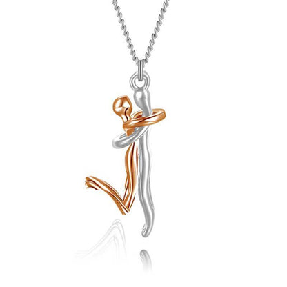 18K Love Hug Pendant Necklace - Simple Clavicle Chain for Couples, Anniversary or Valentine's Day Gift, Elegant Fashion Jewelry snake - label