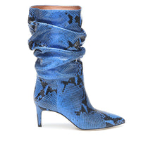 High Heel Snake Print Pleated Mid-top Boots