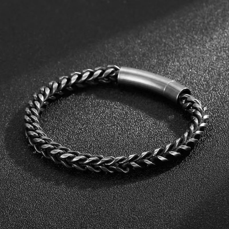 Men's Titanium Steel Vintage Bracelet - Stylish Stainless Steel Round Mill Design snake - label