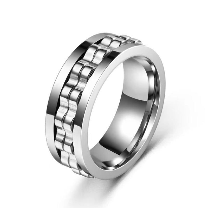 Titanium Spinner Square Texture Ring for Men - High - Polished Stainless Steel Gear Rotating Fidget Ring, Anxiety - Relief Charm Jewelry snake - label