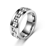 Titanium Spinner Square Texture Ring for Men - High-Polished Stainless Steel Gear Rotating Fidget Ring, Anxiety-Relief Charm Jewelry