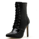 Snake Print Lace-up Sexy Pointed-toe Women's Boots