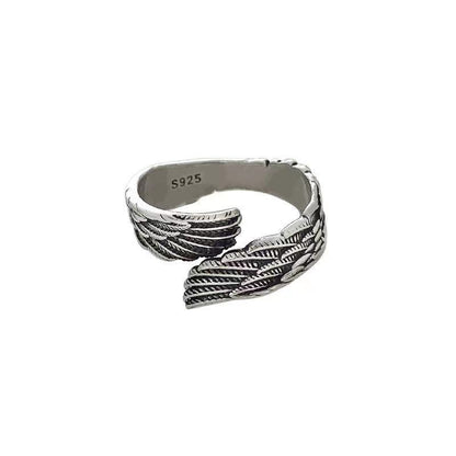 Angel Wings Love Couple Silver Ring - Elegant Plain Design for Romantic Gifts snake - label