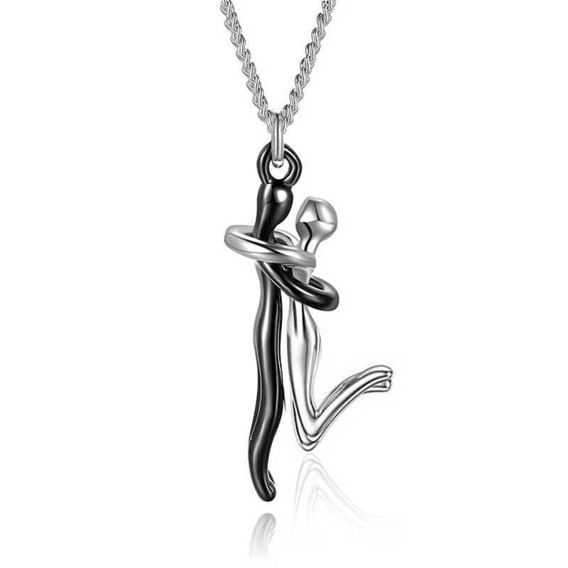 18K Love Hug Pendant Necklace - Simple Clavicle Chain for Couples, Anniversary or Valentine's Day Gift, Elegant Fashion Jewelry snake - label
