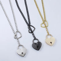 2024 Fashion Slip Chain Heart O-Ring Necklace - Rock Cuban Long Adjustable Necklace with Heart Lock and Key, Trendy Jewelry