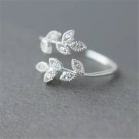 Elegant Leaves Shape Diamond Ring with S925 Sterling Silver snake - label