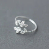 Elegant Leaves Shape Diamond Ring with S925 Sterling Silver snake - label