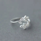 Elegant Leaves Shape Diamond Ring with S925 Sterling Silver snake - label