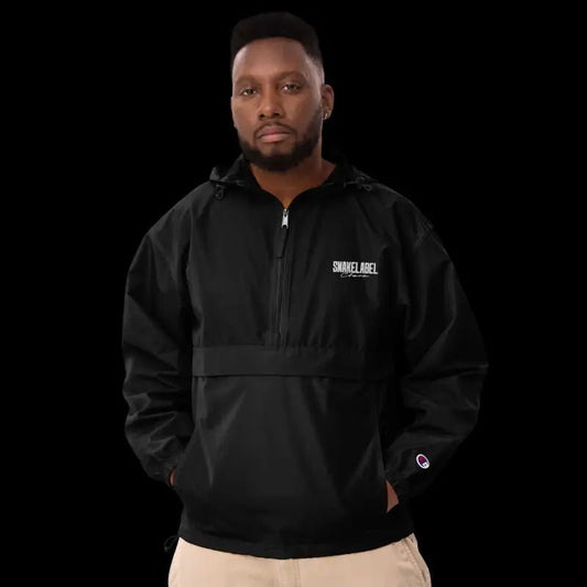 Embroidered Champion Packable Jacket – Wind - Resistant Hooded Outerwear with Snake Design snake - label