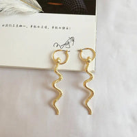 Exaggerated Long Snake Earrings with Golden Alloy Finish snake - label