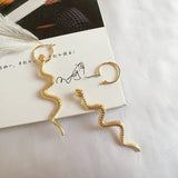 Exaggerated Long Snake Earrings with Golden Alloy Finish snake - label