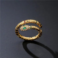 Fashion Gold Color Snake Ring with Sparkling CZ - Adjustable Size, Exquisite Design snake - label