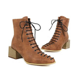 Fashion Mid - heel Square Toe Snake Front Lace - up Low - top Women's Boots snake - label