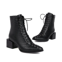 Fashion Mid - heel Square Toe Snake Front Lace - up Low - top Women's Boots snake - label