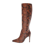 Sexy Snake Print Side Zip Knee Boots