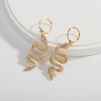 Female Snake Earring - Serpentine Design with Gold - Plated Gemstones snake - label