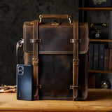 First Layer Cowhide Backpack with Laptop Compartment - Premium Leather 13" - 40cm x 30cm x 10cm snake - label