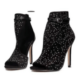 Fishbill Rhinestone Heels: Suede High Heel Pumps, Black, Sizes 35 - 43 snake - label