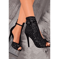 Fishbill Rhinestone Heels: Suede High Heel Pumps, Black, Sizes 35 - 43 snake - label